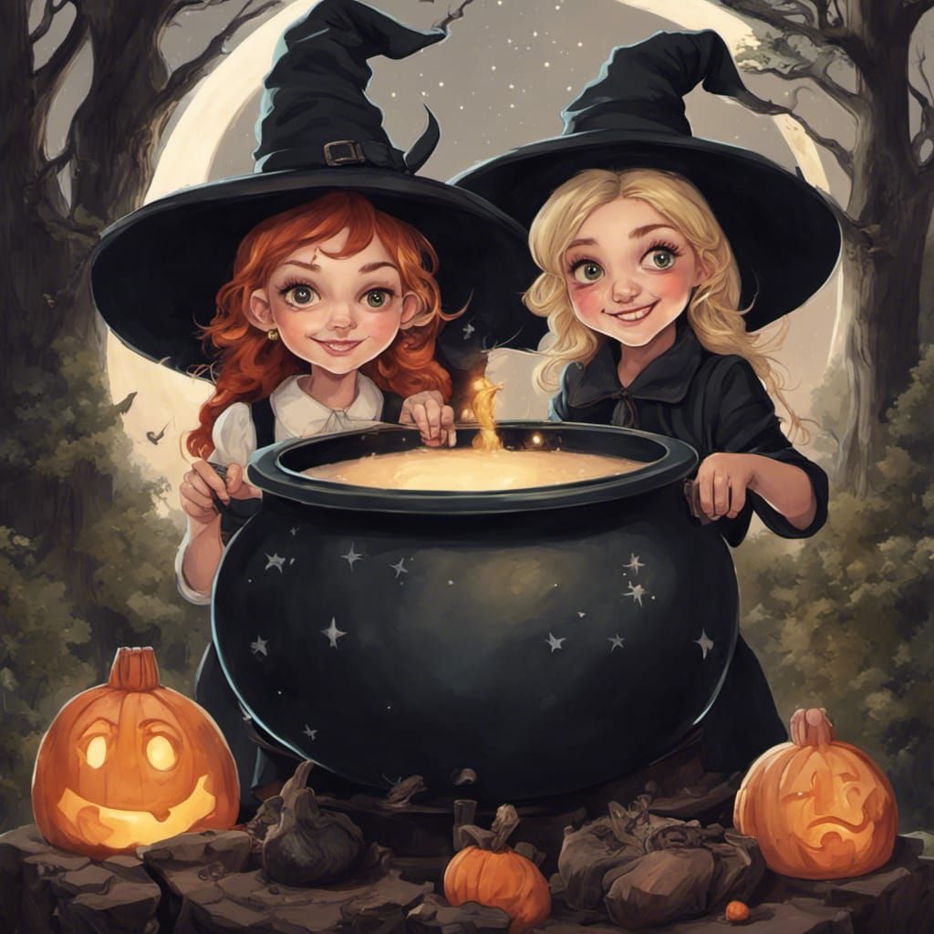 Charming Witches Brew Potions in Dark Forest