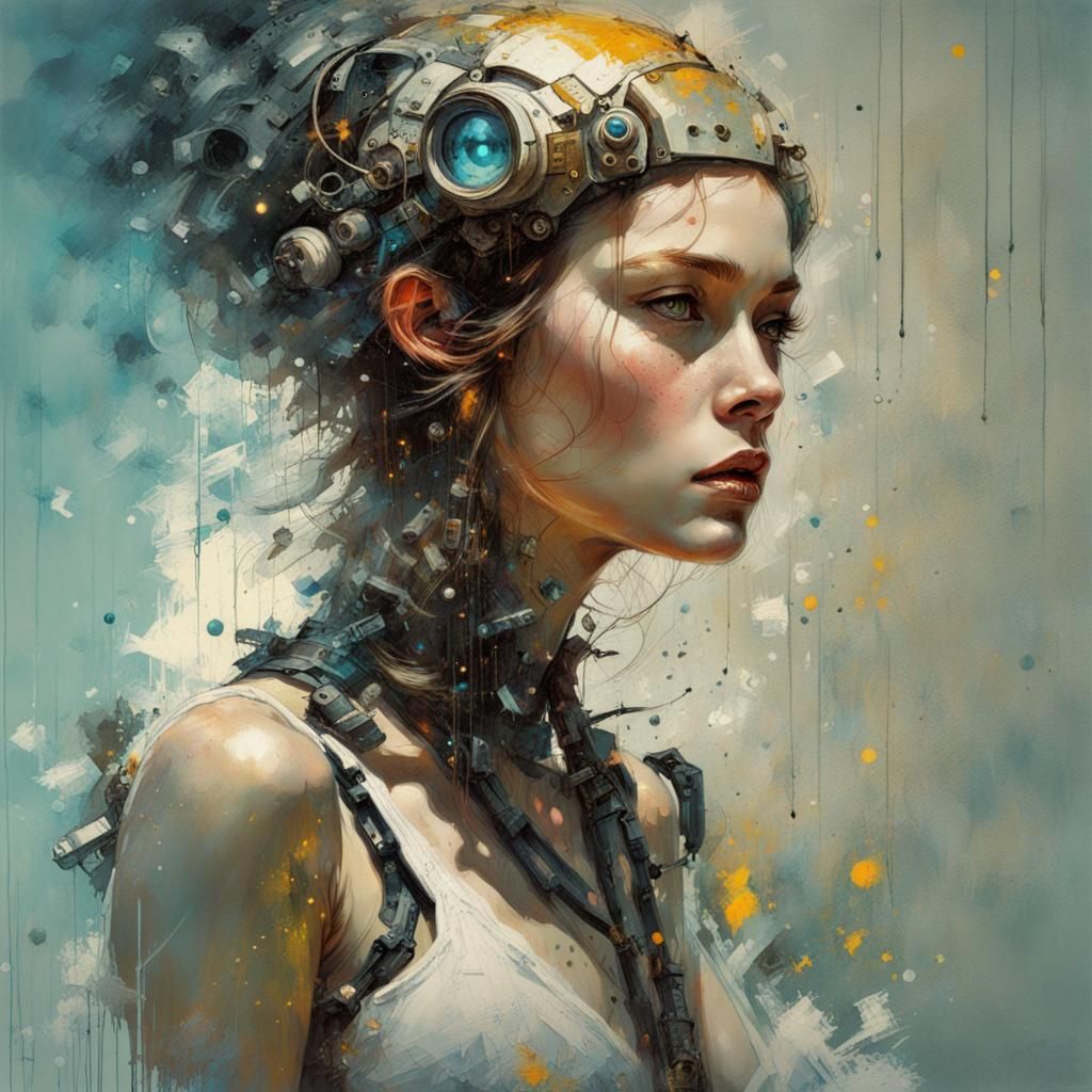 Feminine human cyborg.