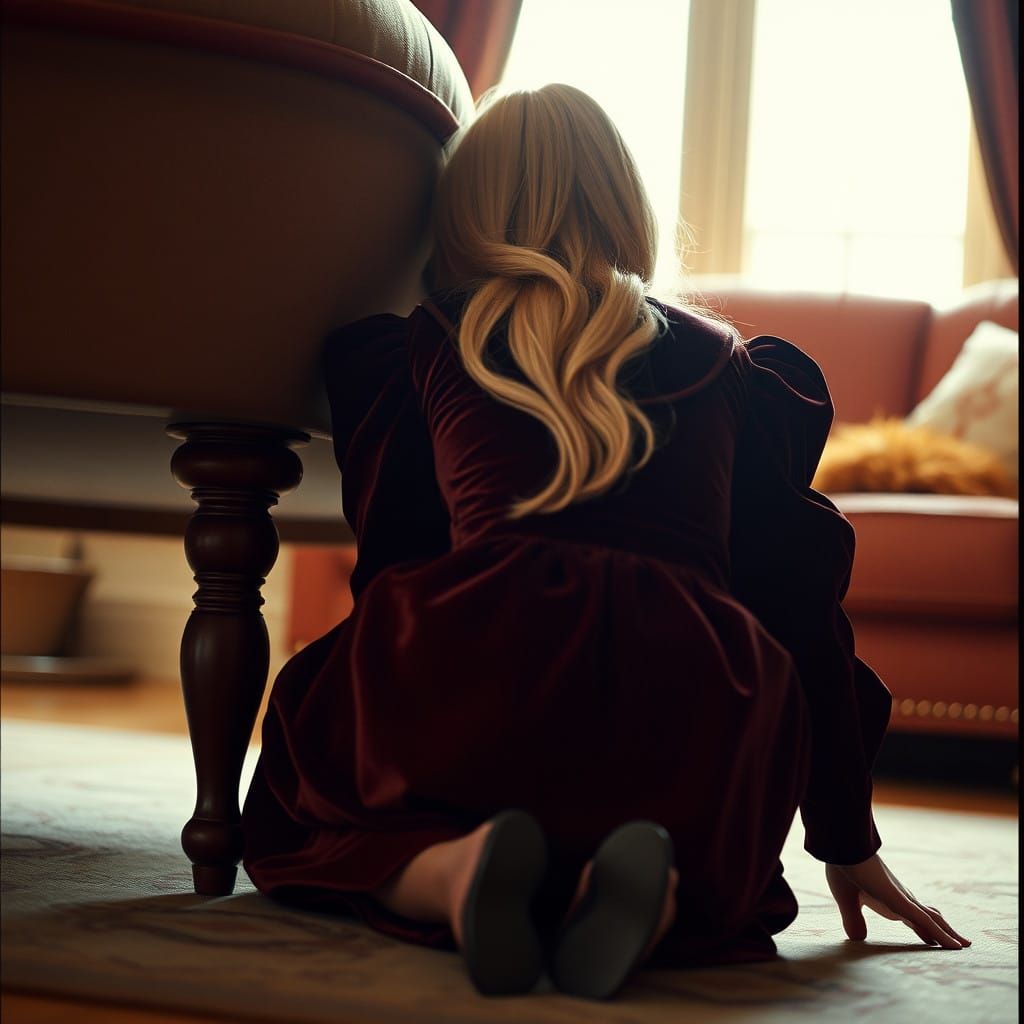 Young Man in Velvet Dress Contemplates Life