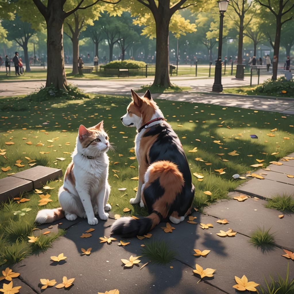 Rival Pets in Anime-Inspired 3D Park Scene