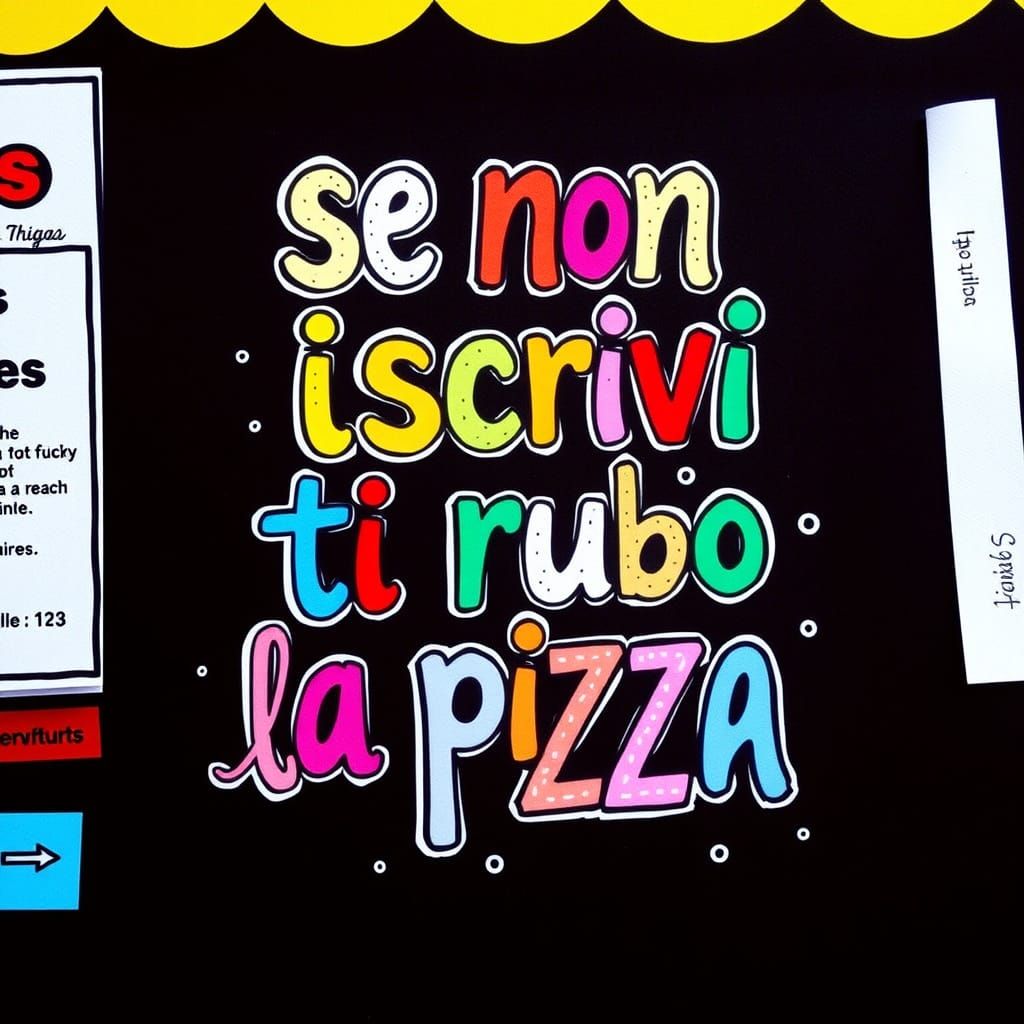 Playful Pizza Warning Sign in Surrealist Style