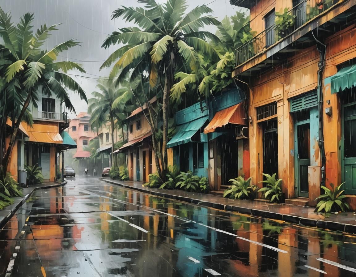 Abstract Tropical Street Corner in Complementary Colors