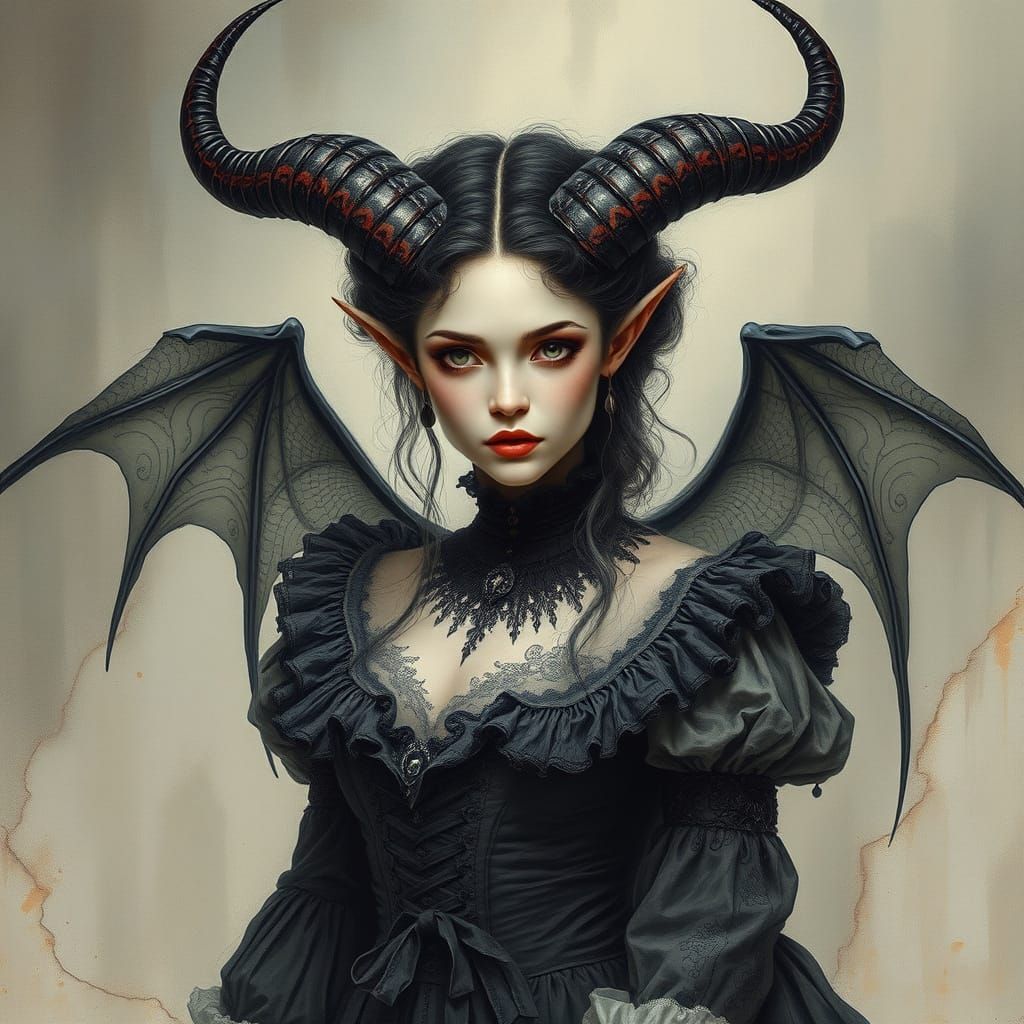 Ethereal Satanic Woman in Dreamlike Victorian Fantasy