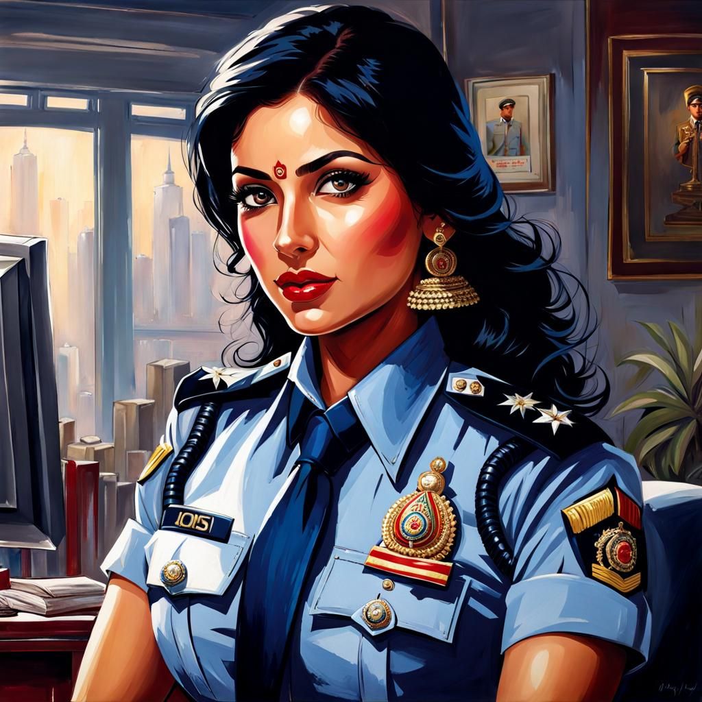 Beautiful Indian Policewoman in Detailed Uniform