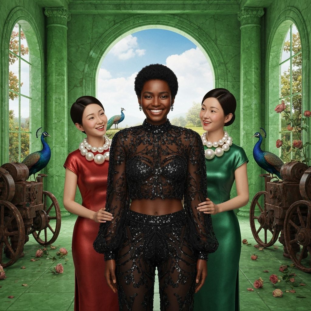 Neo-Retrofuturist Woman in Jade Garden