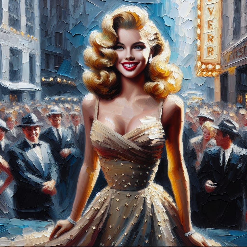 1950s Starlet: Impressionistic Palette Knife Oil Painting