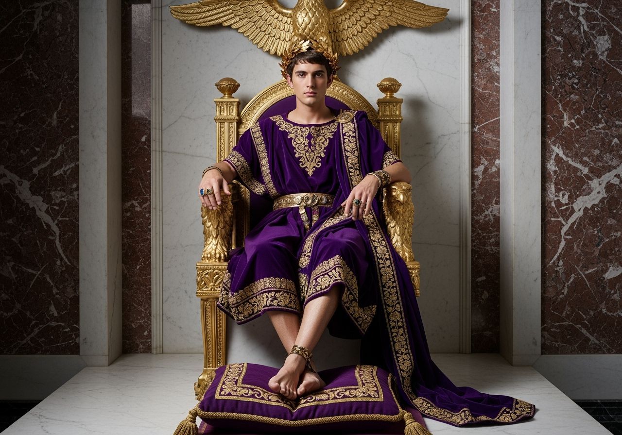 Emperor Nero on Gold Throne, Leibovitz-style Photography