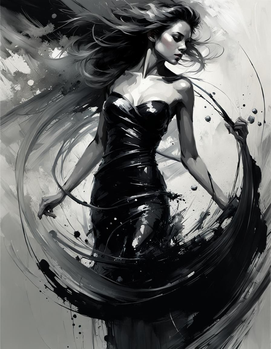 Beautiful Woman Surrounded by Swirling Water