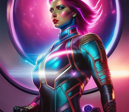 Monster Girl Superheroine with Universe Hair, Comic Book Art
