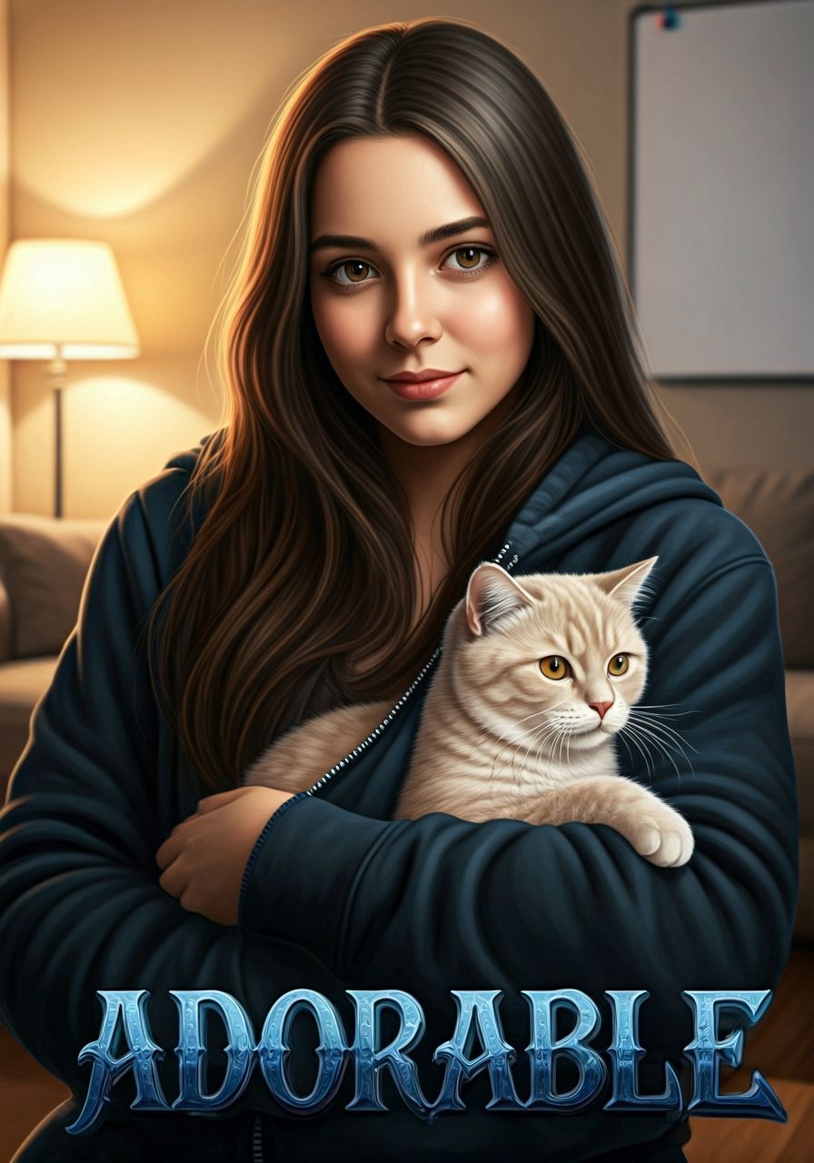 Adorable Gothic Text With Woman and Cat Portrait