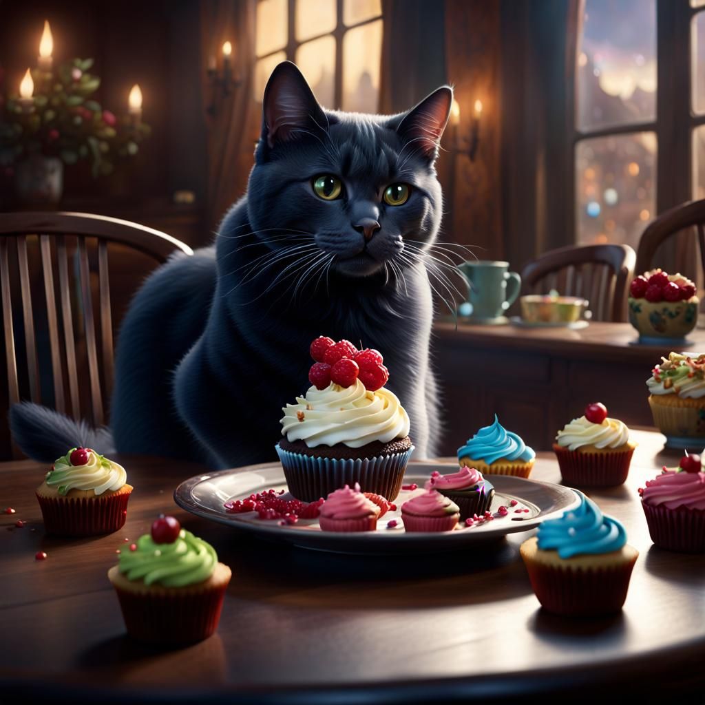 Cat's Cupcake: Hyperrealistic Fantasy Art in 8K