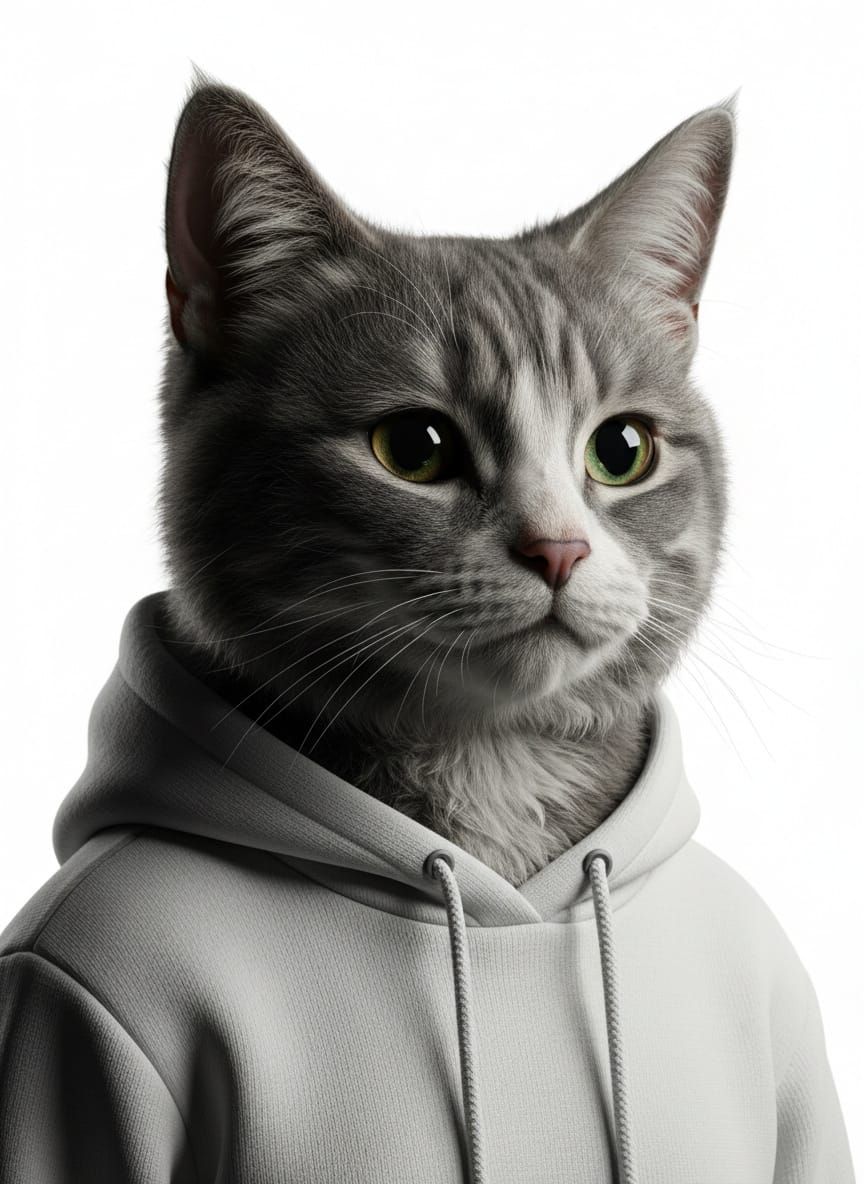 Anthropomorphic Cat Portrait in Studio Photography Style