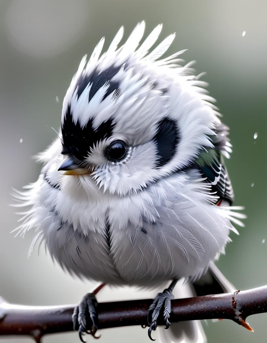 Adorable White Hokkaido Long-Tailed Tit Portrait