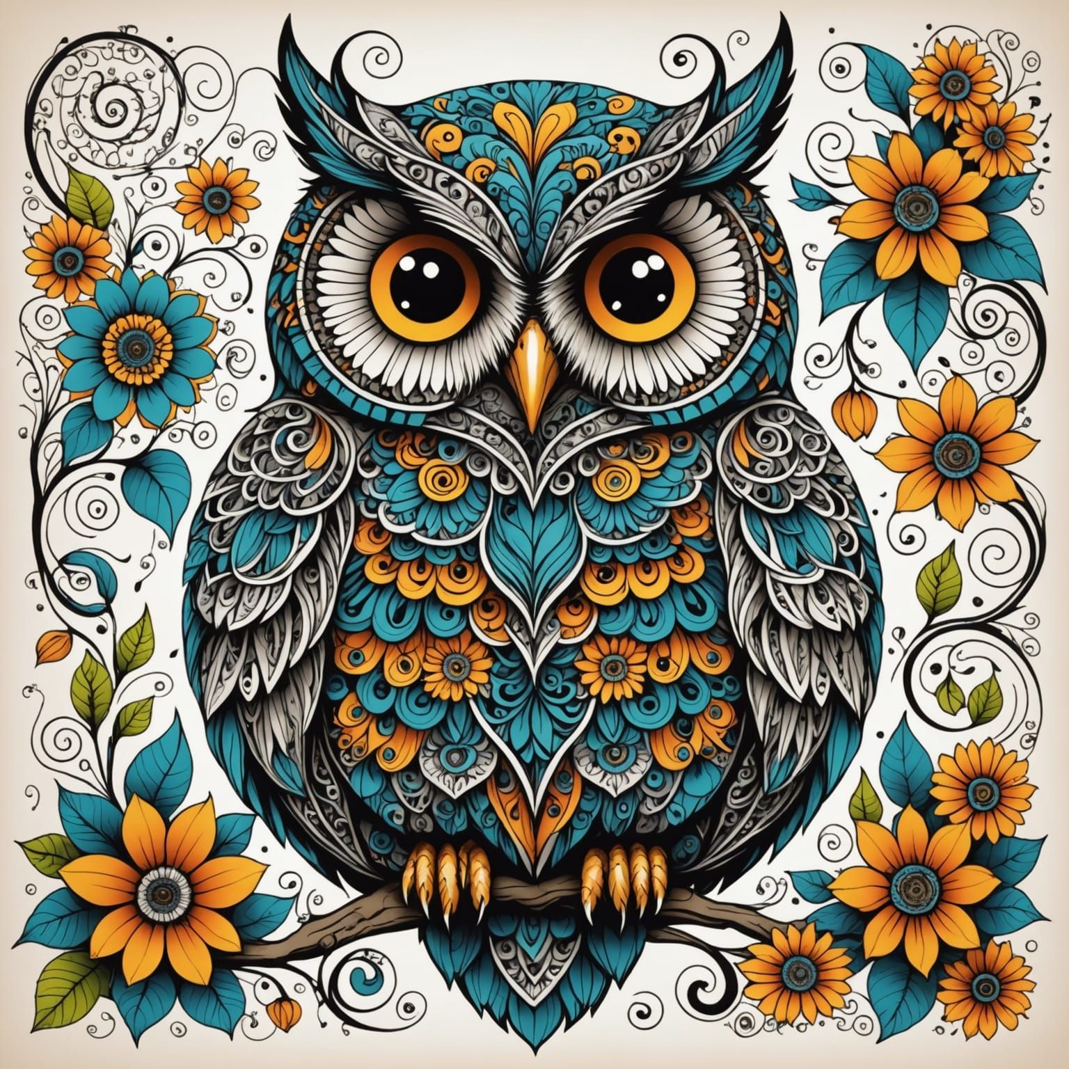 Fractal Zentangle Owl Art