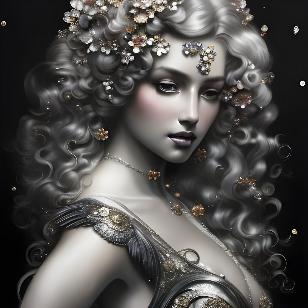 Crystalline Queen with Glitter Flowers Art