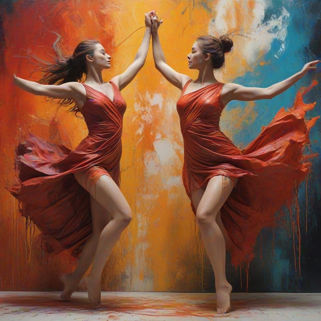 Dancers in Fluid Motion: Encaustic Mixed Media Art