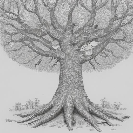 Cheeseburger Tree: Fine Line Drawing with Vivid Details