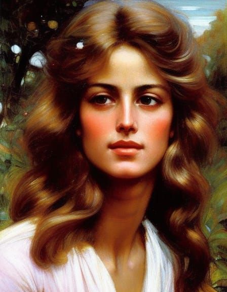 Farrah Fawcett Portrait in Pre-Raphaelite Style