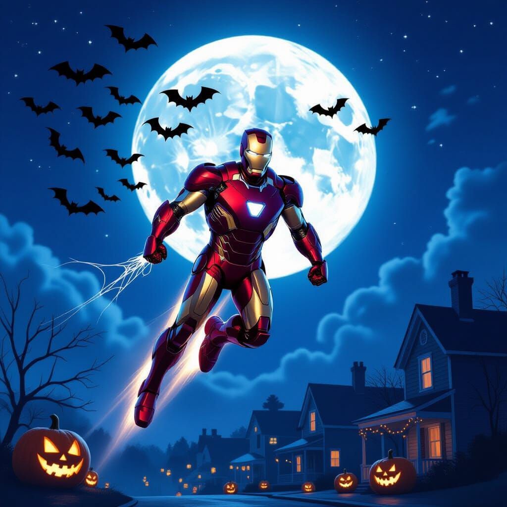 Iron Man Soars Through Halloween Night Sky