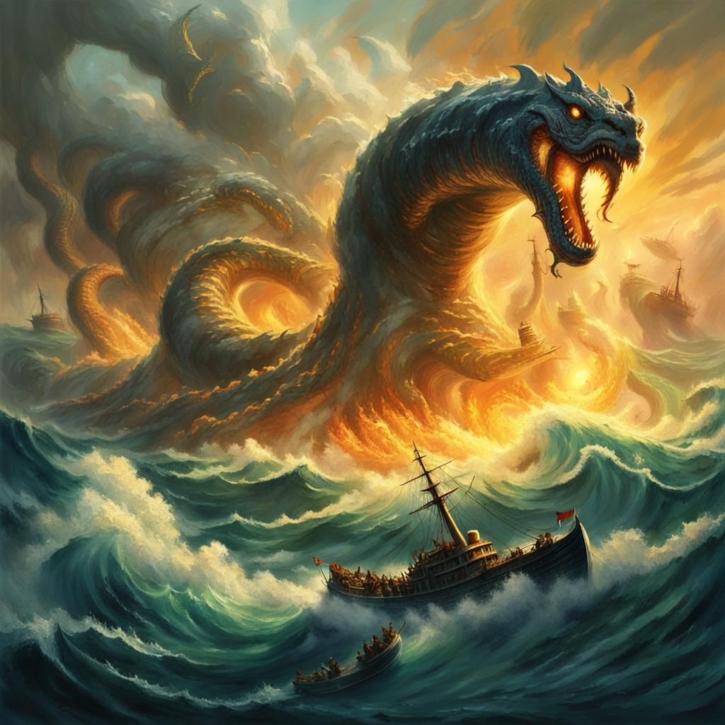 Leviathan Serpent Attack: Epic Fantasy Art