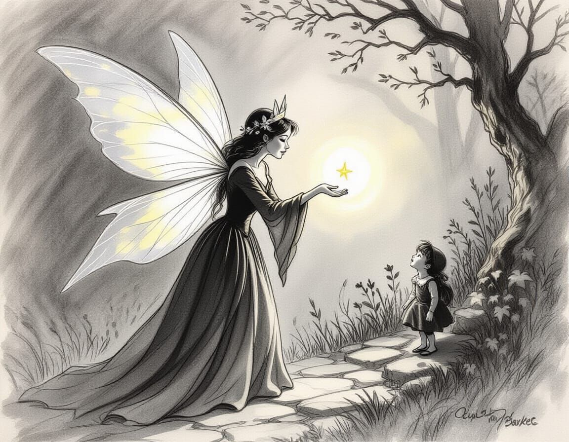 Fairy Godmother in Whimsical Illustration Style