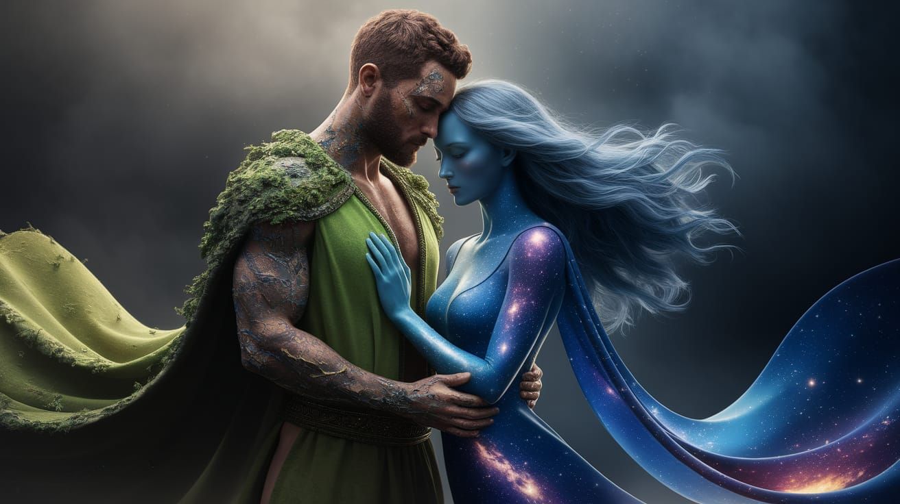 Celestial Embrace: Earth and Stars in Digital Art