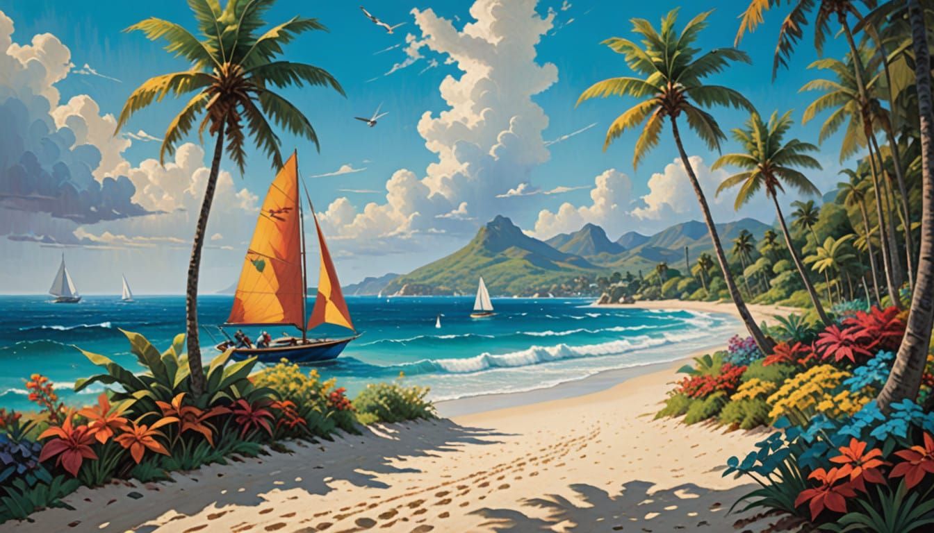 Vibrant Caribbean Sailing Scene in a Tropical Aesthetic