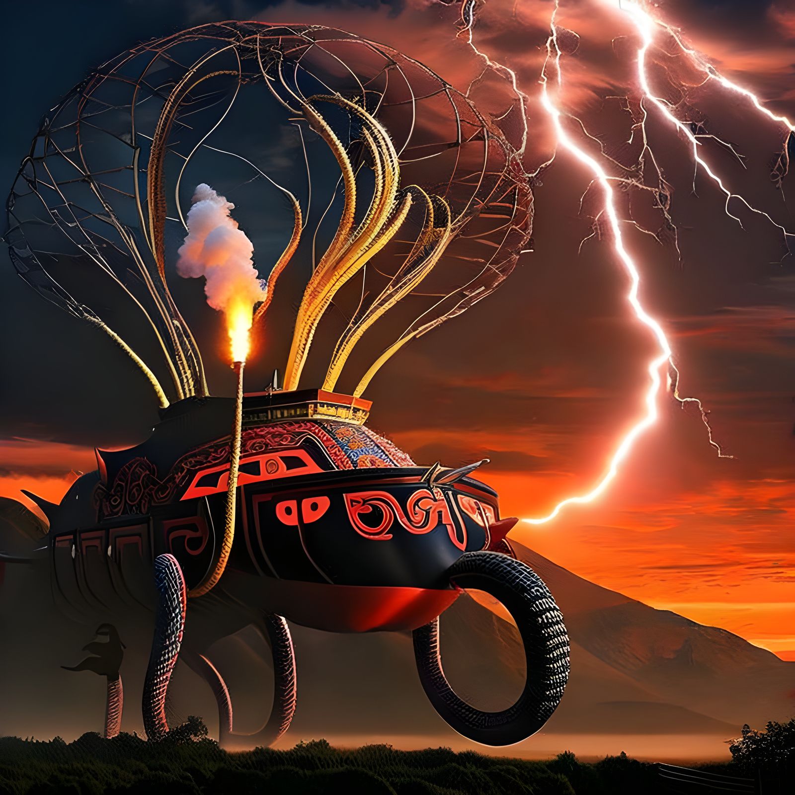 Chinese Dragon God Soars in Stormy Sky