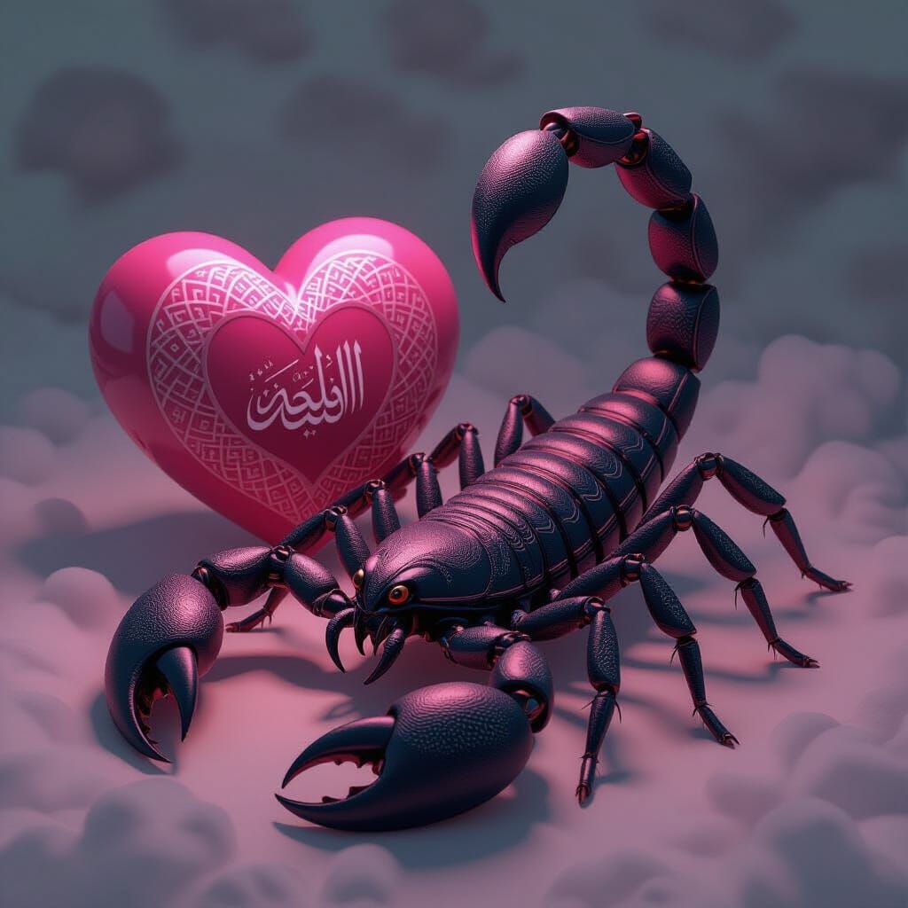 Mystical Scorpion with Pink Hearts and Arabic Art