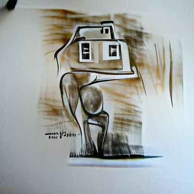 Haunting Presence in House: Detailed Ink Drawing