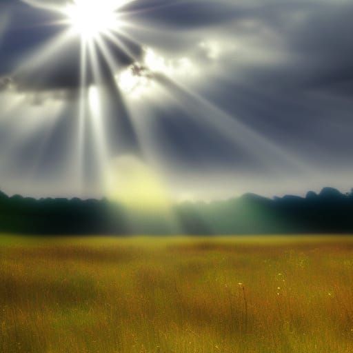 Heavenly Sunshine Beams Through Clouds