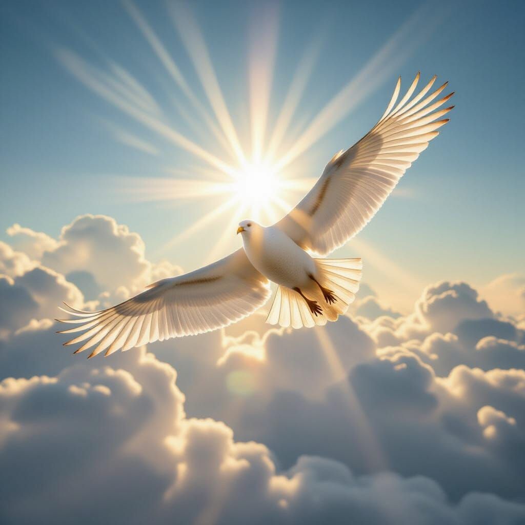 White Eagle Soars Through Heavenly Sunshine