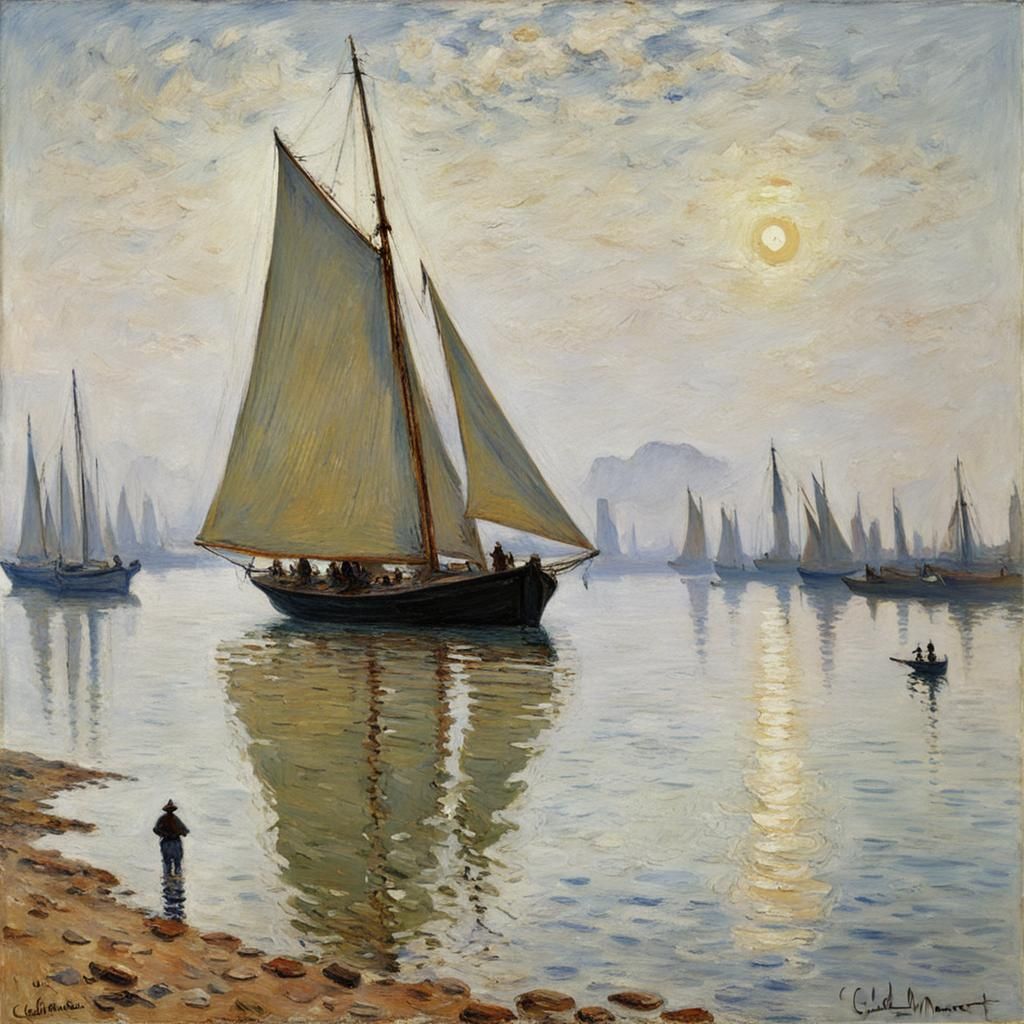 Schooner in Impressionist Style