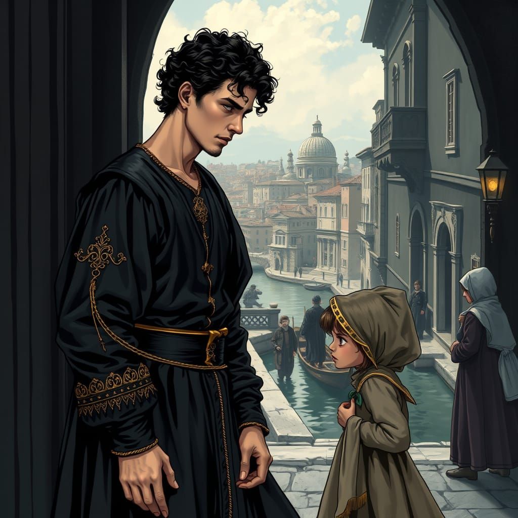 Renaissance Nobleman Bends in Charity