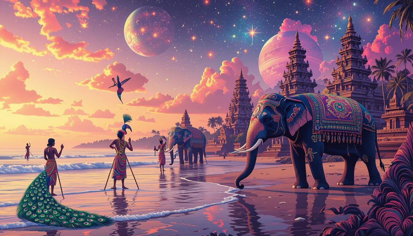 Surreal Sri Lankan Landscape with Cosmic Elements