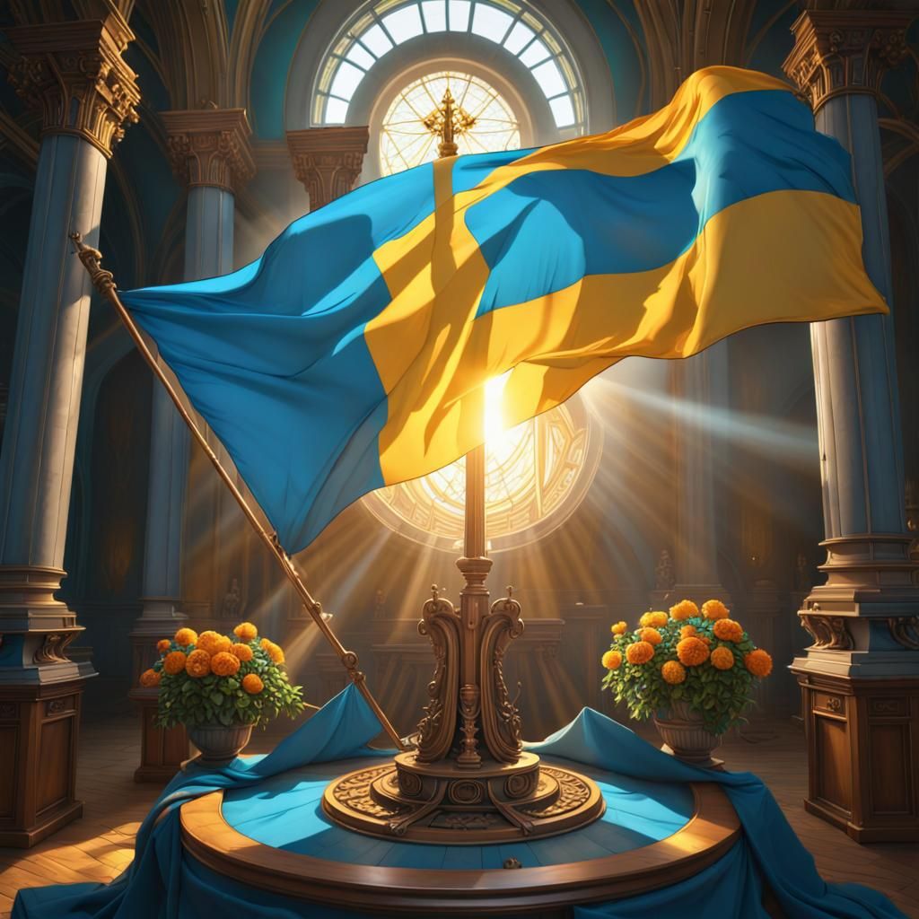 Epic Ukrainian Flag with Volumetric Lighting