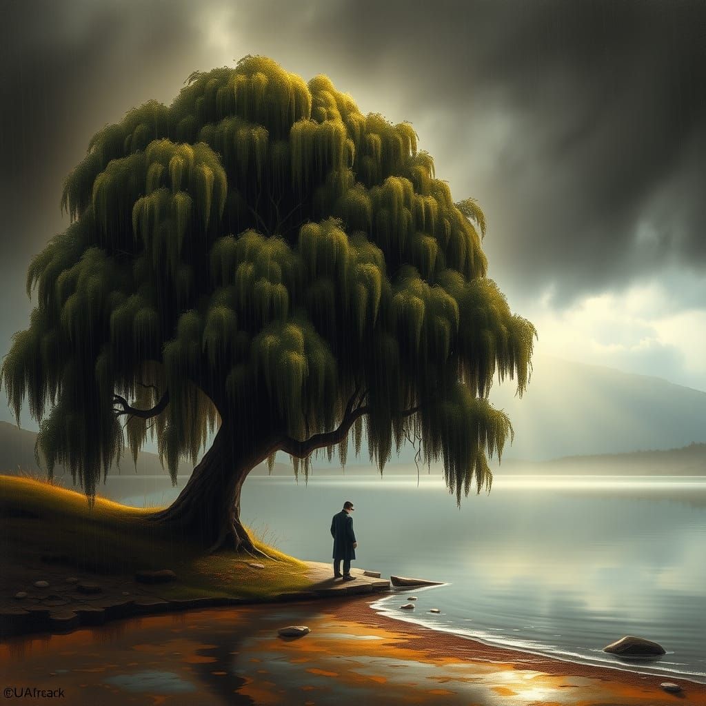 Stormy Lakeside Scene in Romantic Style