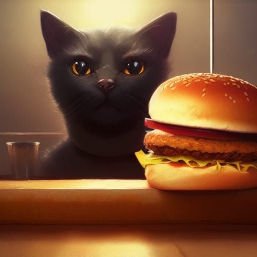 Cat in Burger Bun: Dark Fantasy Concept Art