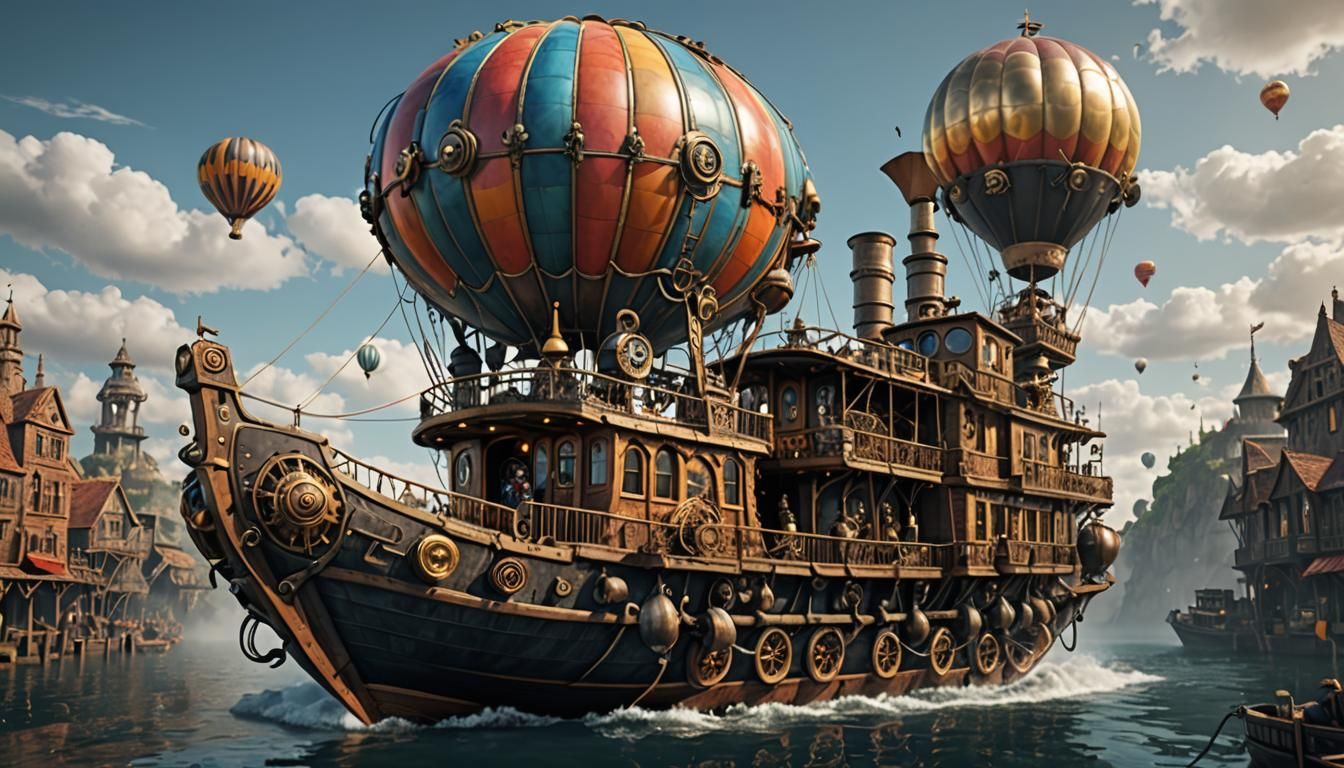 Steampunk Fantasy Boat in Ultra 8K Definition