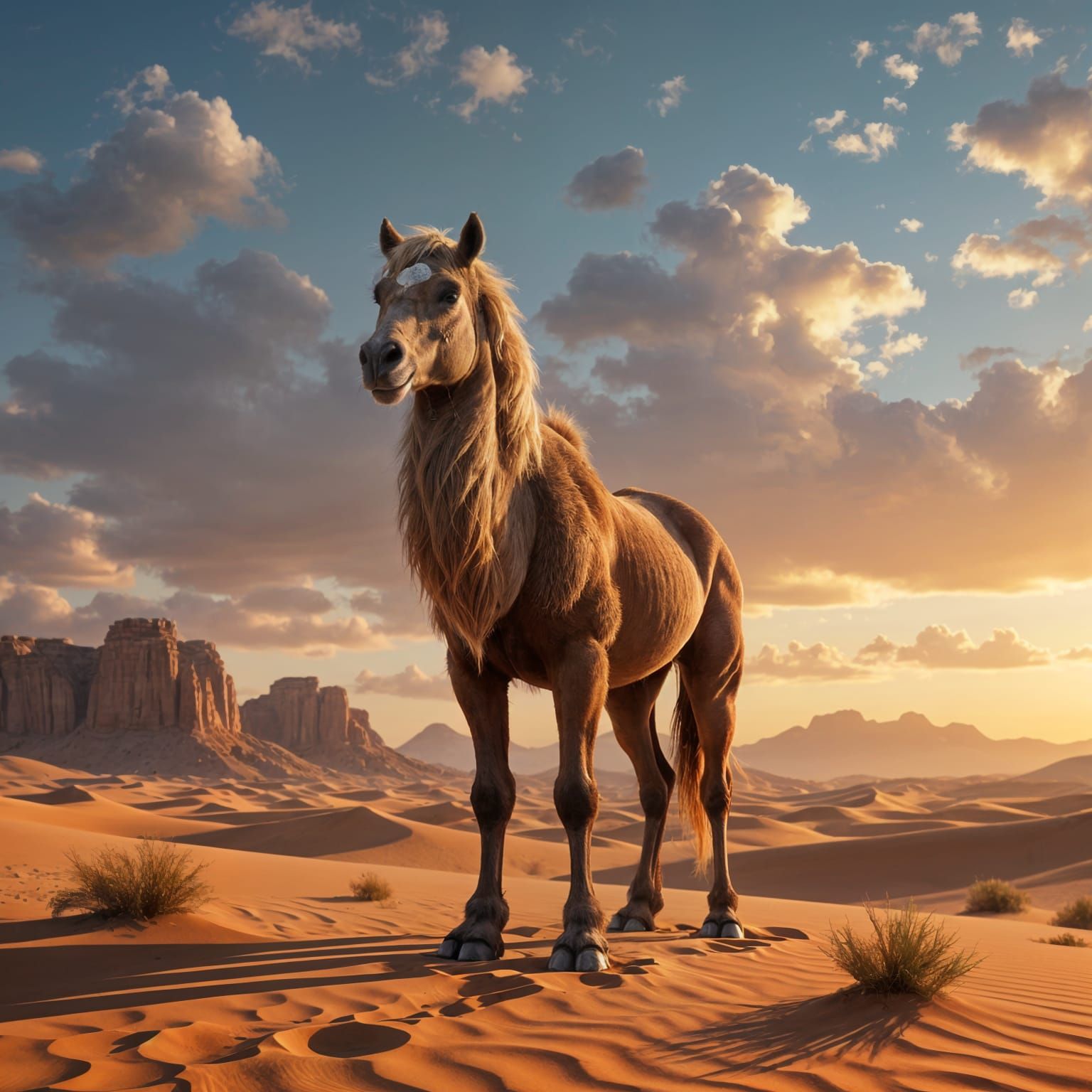 Fantasy Creature: Horse with Camel Legs and Fur
