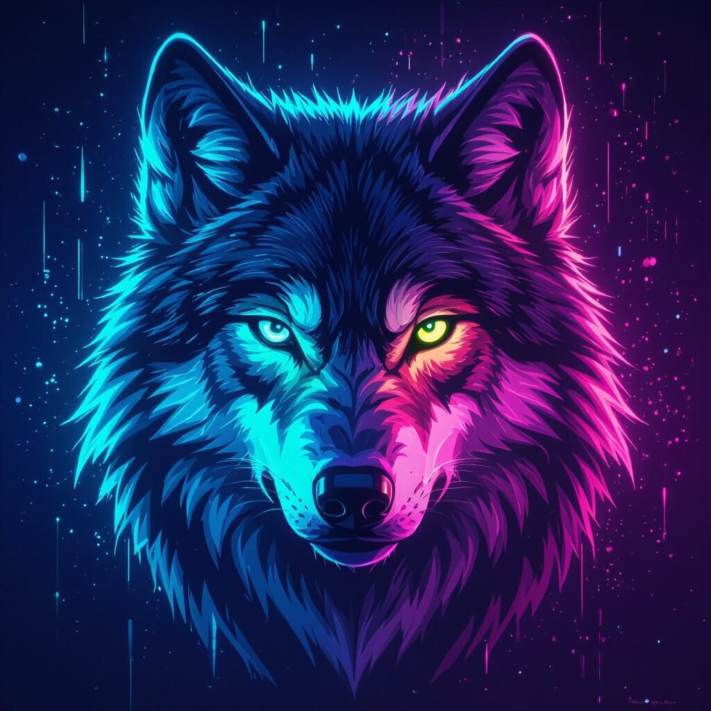 Neon Wolf Face in Cyberpunk Style