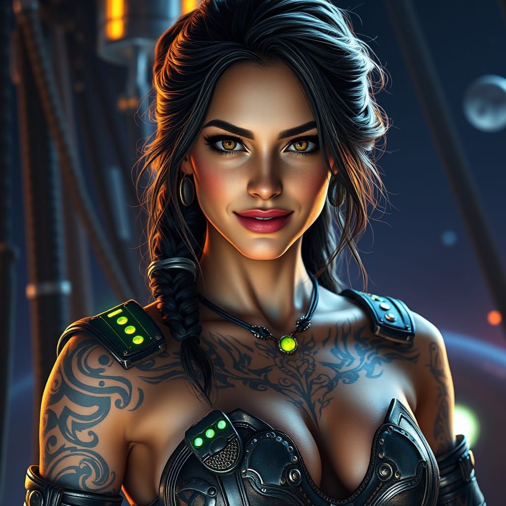 Confident Space Pirate Portrait in Dark Fantasy Style