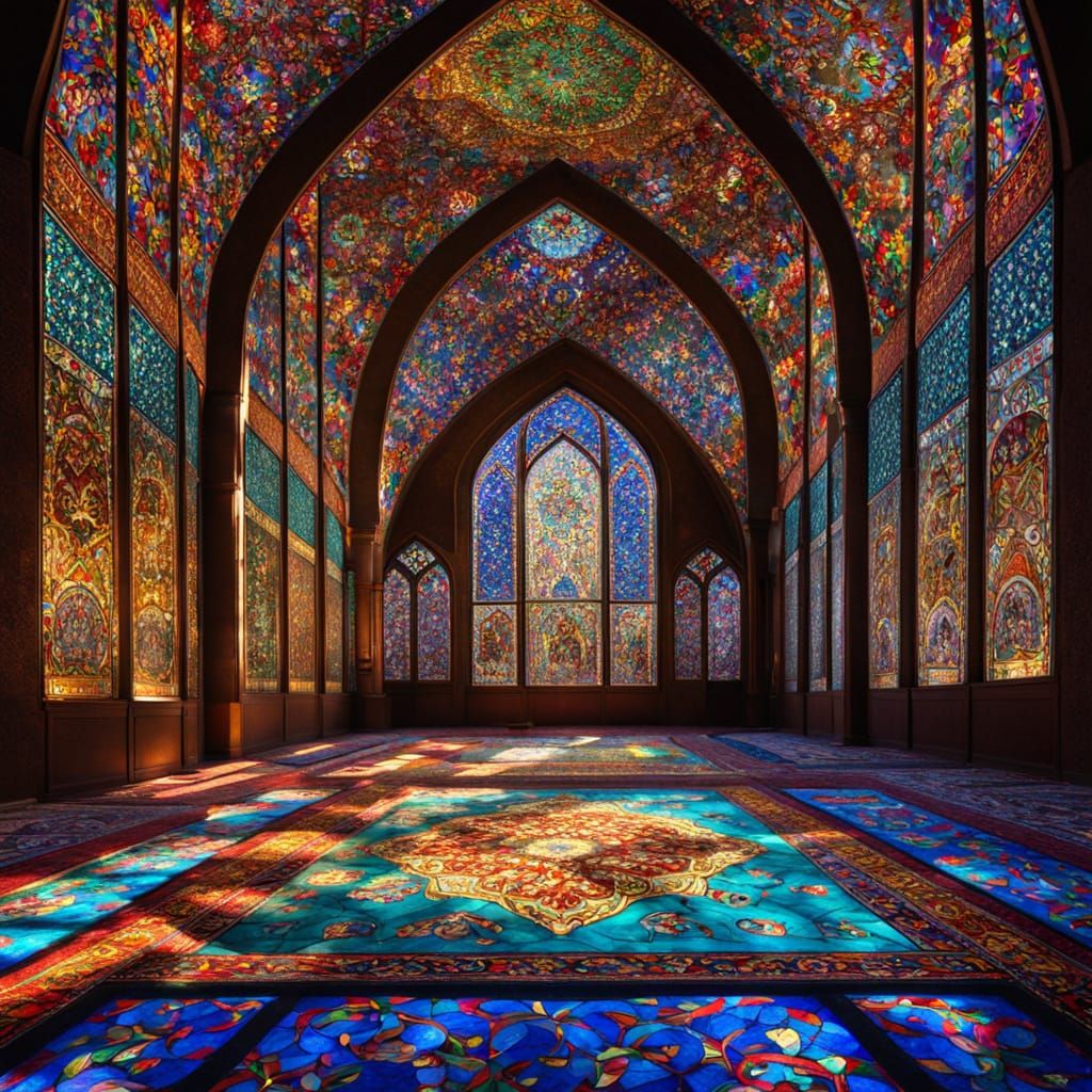 Sunlight Through Iranian Stained Glass Creates Rainbow Patte...