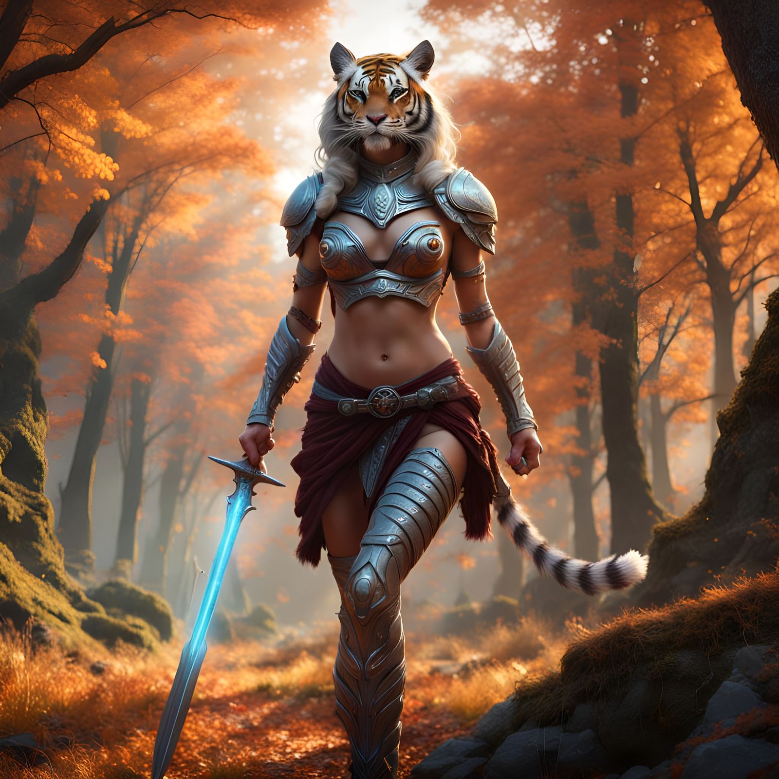 Sci-Fi Viking Tiger Woman with Laser Sword