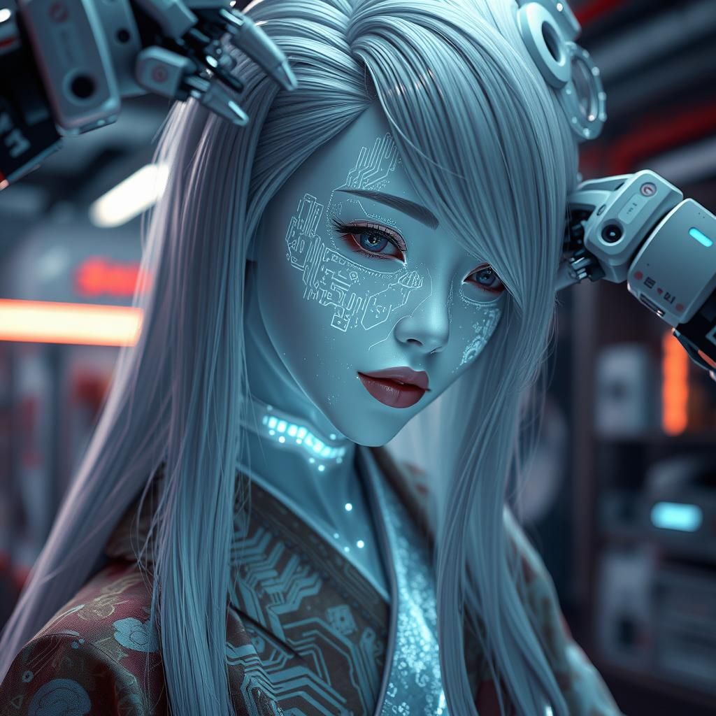 Geisha Android Portrait in Cyberpunk Style