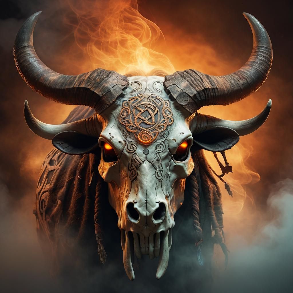 Hyperrealistic Minotaur Concept Art with Celtic Skull