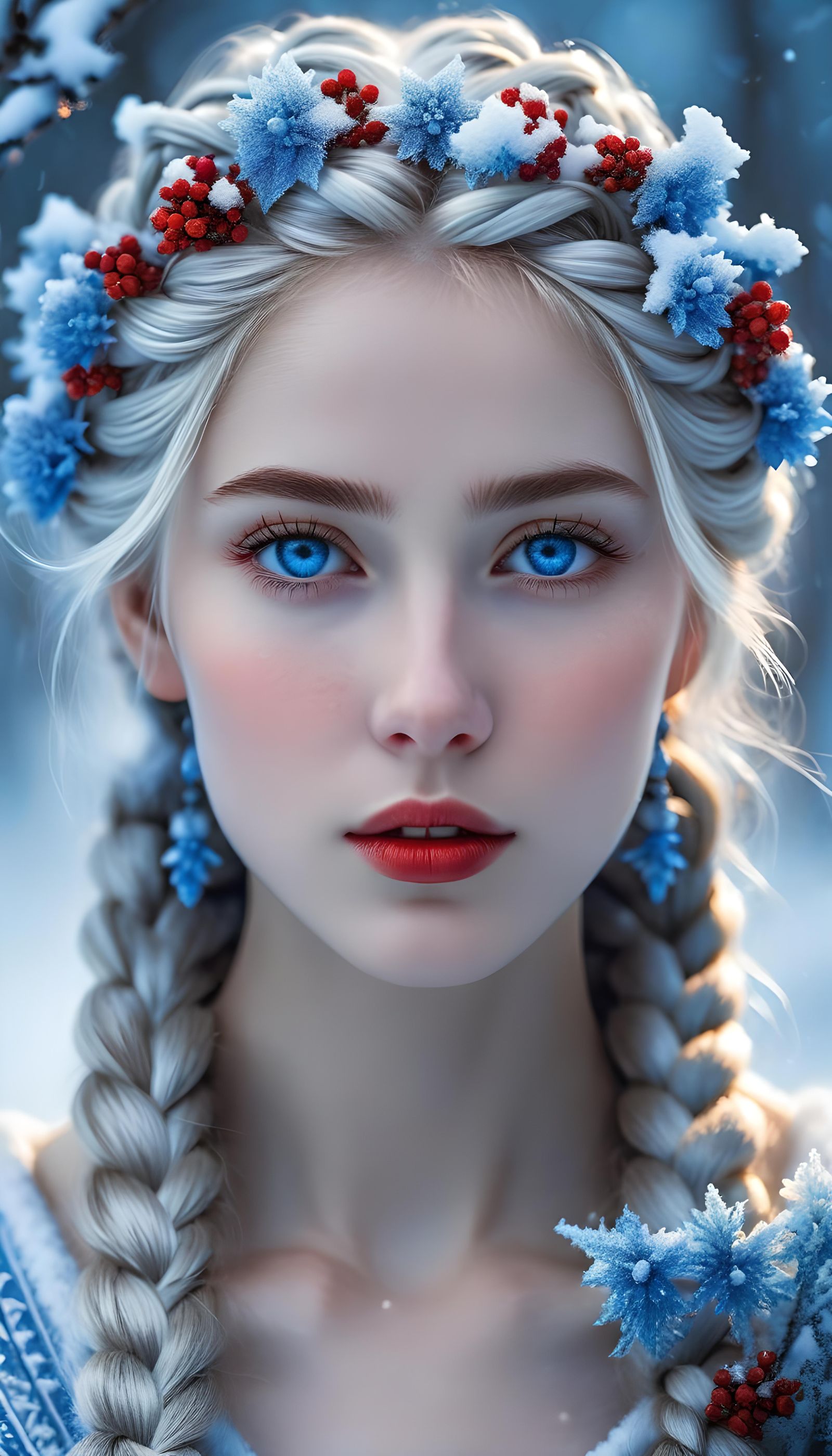 Sinister Portrait of Woman with Frozen Flowers