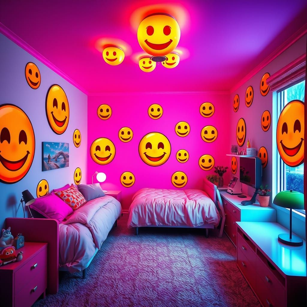 Emoji Bedroom: Cheerful Colors and Bright Lights