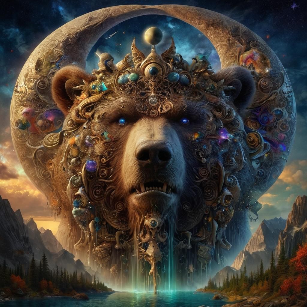 Mythic Fantasy Bear-Witch in Cosmic Darkness