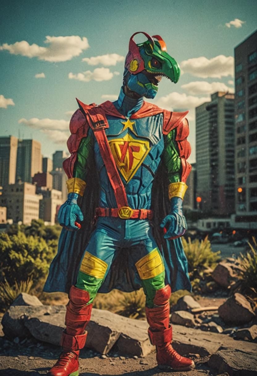 Epic Colorful Superhero in Cinematic Film Still